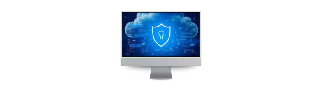 Desktop with Cloud security icon on screen