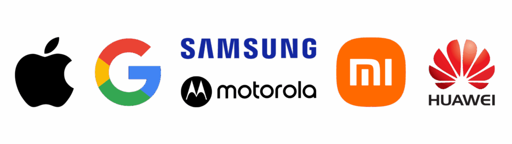 Phone brand logos including apple, samsung, motorola, xiaomi and huawei