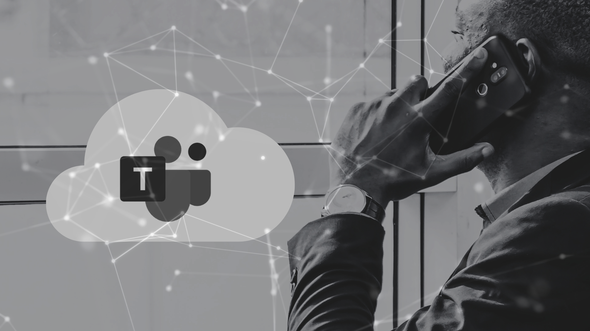 someone on phone and teams logo in cloud